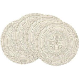 Round Placemats Set of 4 Braided Placemats Bordered  (Ivory Bordered, 4)